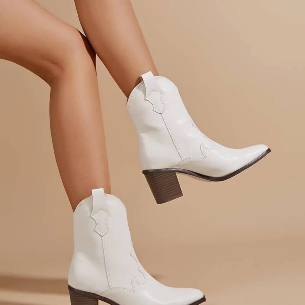 White Western Ankle Boots